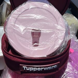 Tupperware Rose and Maroon Serveware Set